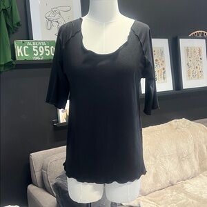 Black Wavy Bamboo Shirts 3/4 sleeve